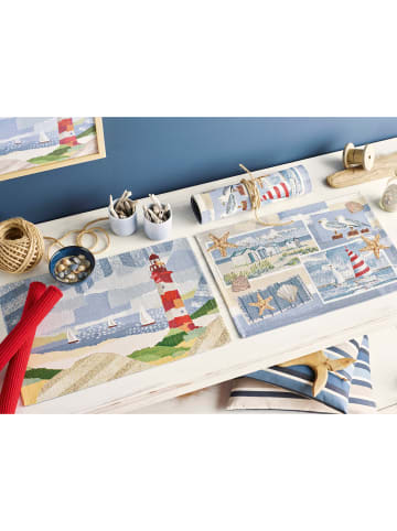 Sander Baumwollmischung, Gewebt, Gobelin Tischset 2er-Pack Beach house in hellblau-rot