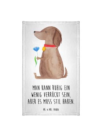 Mr. & Mrs. Panda Frottiertuch Hund Blume mit Spruch in Weiß
