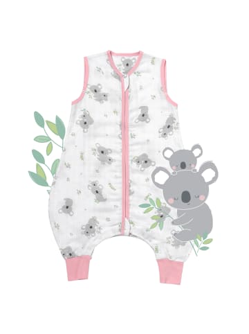 Schlummersack Musselin Schlafsack mit Füßen, 0.5 TOG in Rosa-Weiß