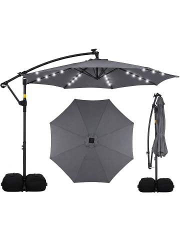COSTWAY Sonnenschirm mit Ständer & LED-Leuchten 300 cm in Grau