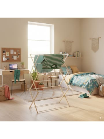 relaxdays Wäscheständer in Natur/ Weiß - (B)74 x (H)107 x (T)37 cm