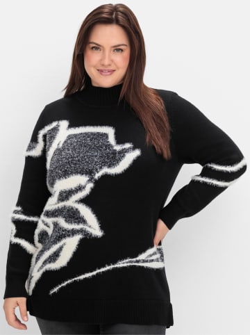 sheego Stehkragenpullover in schwarz-gemustert