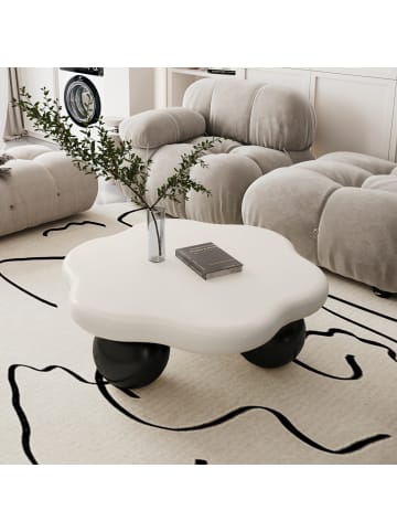 ABRIHOME Couchtisch in Weiß Schwarz matt 80 cm Wolkenform Blütenform für Wohnzimmer