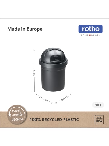 Rotho ROLL BOB Abfalleimer Set 10 l und 30 l mit Schiebedeckel in Schwarz recykl.