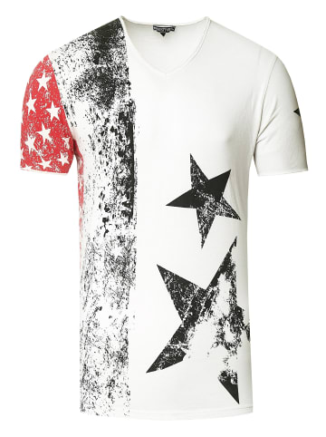 Rusty Neal USA T-Shirt Stars and Stripes V-Neck im Used-Look in Weiß