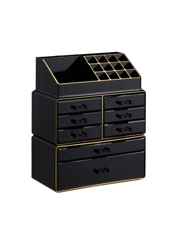 relaxdays Makeup Organizer in Schwarz Gold