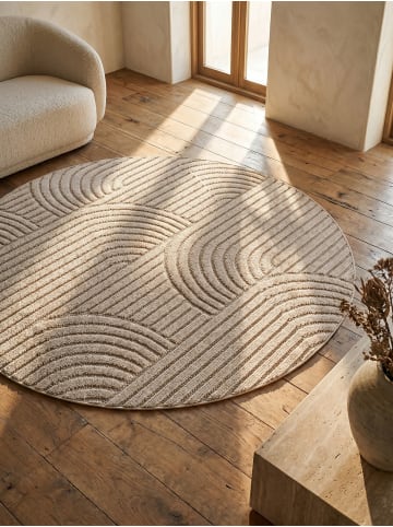 KADIMA DESIGN Flachgewebe-Teppich Hoch-Tief Bögen 3D Relief Pflegeleicht in Beige