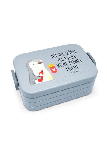 Mr. & Mrs. Panda Snackbox Pinguin Pommes Motiv mit Spruch in Blau Pastell