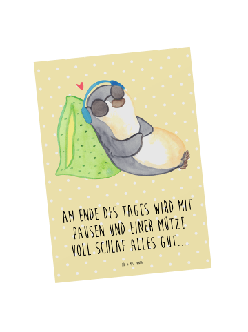 Mr. & Mrs. Panda Ansichtskarte Pinguin PEM mit Spruch in Gelb Pastell