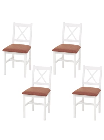 MCW 4er-Set Esszimmerstuhl F77, Weiß, Polster terrakotta