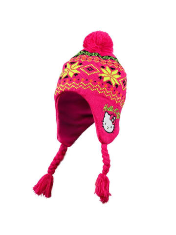 COFI 1453 Hello Kitty Mütze Wintermütze mit Retro Muster und Quaste in Rosa