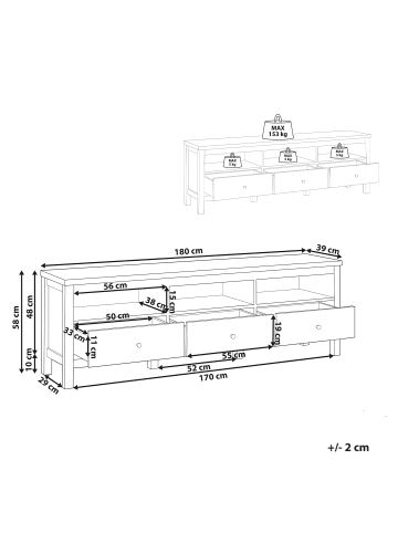 Beliani TV-Möbel INVERELL in Weiß/Braun - (W) 180 x (H) 58 x (L) 39 cm