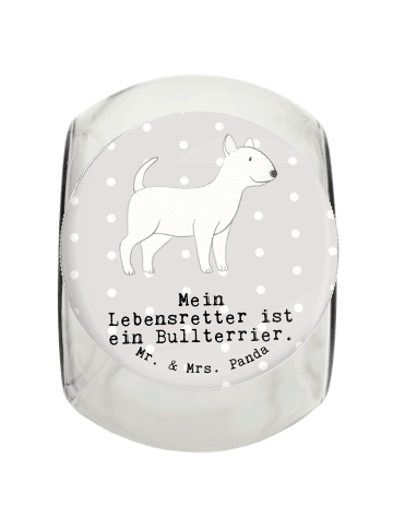 Mr. & Mrs. Panda Leckerli Glas Bullterrier Lebensretter mit Spruch in Grau Pastell