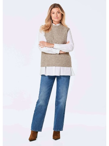 GOLDNER Kurzgröße:  Pullunder Edler Rippstrick Pullunder, Stehkragen in taupe