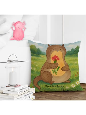 Mr. & Mrs. Panda wohnzimmer kissen Otter Blumenstrauß Design ohn... in Weiß