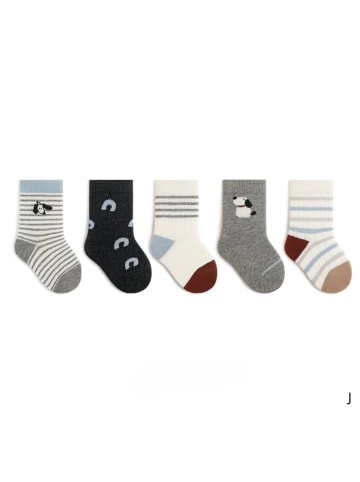 MUNADUNA 5er-Pack Kindersocken Hellgrau mit Hundemotiv