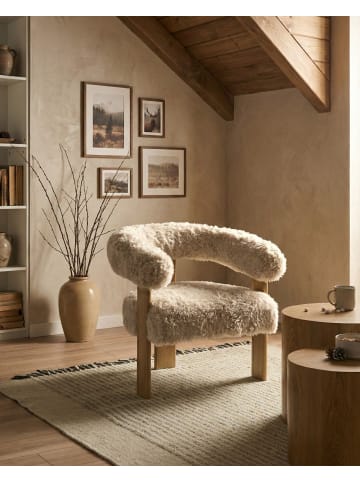 Beliani Sessel ILBRO in Weiß/Braun - (W) 77 x (H) 76 x (L) 68 cm