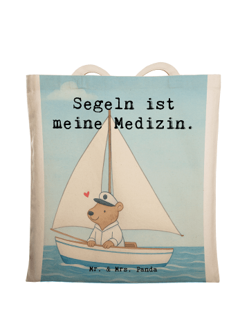 Mr. & Mrs. Panda Tragetasche Bär Segeln Design mit Spruch in Weiß
