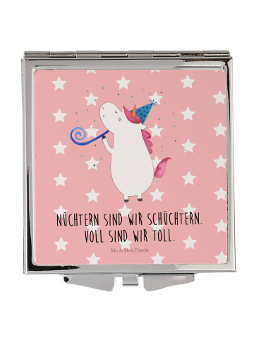 Mr. & Mrs. Panda Handtaschenspiegel quadratisch Einhorn Party mi... in Rot Pastell