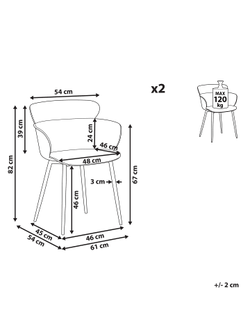 Beliani 2er-Set Esszimmerstuhl SUMKLEY in Grau/Heller Holzfarbton