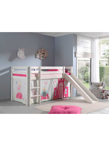 58 aufm Kessel KINDERBETT mit Rutsche Karolina Massivholz Weiß Textilset Princess 1
