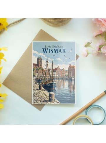 Grußkarte Wismar maritim Design mit Spruch in Weiß