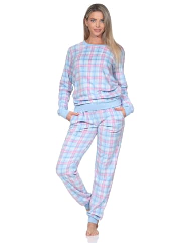 NORMANN Fleece Schlafanzug langarm Bündchen chilige optik in hellblau1