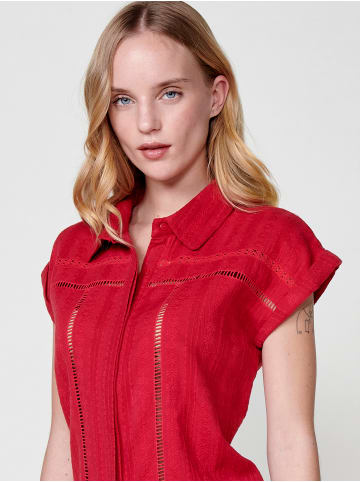 KOROSHI Gesticktes kurzarmhemd in rot