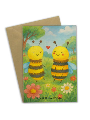 Mr. & Mrs. Panda Beileidskarte Biene Verliebt Design ohne Spruch in Weiß