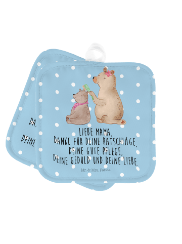Mr. & Mrs. Panda 2er Set Topflappen  Bär Kind mit Spruch in Blau Pastell