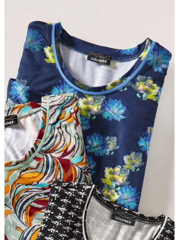 GOLDNER Kurzgröße:  Druckshirt in kraftvollen Farben in marine / gemustert