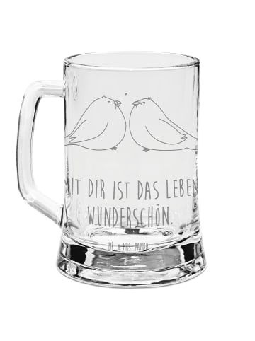 Mr. & Mrs. Panda Bierglas Turteltauben Liebe mit Spruch in Transparent