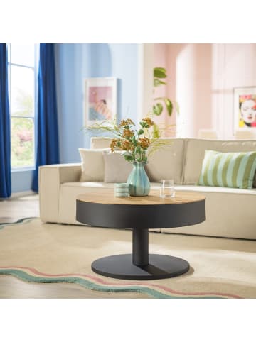 home24 home24 Funktionaler Couchtisch aus Holzwerkstoff und Metall in Eiche Dekor / Schwarz - 115 x 44 x 87 cm in Braun