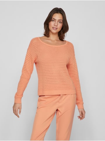 Vila Legerer Strickpullover Transparent Feinstrick Sweater in Neon Orange