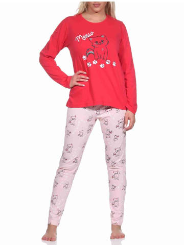 NORMANN Schlafanzug lang Pyjama Katzen - 77386 in pink
