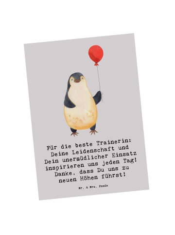 Mr. & Mrs. Panda Postkarte Turnen Trainerin mit Spruch in Grau Pastell