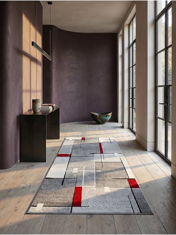 KADIMA DESIGN Teppich Niederflor Patchwork pflegeleicht Wohnzimmer Flur Esszimmer in Rot-Grau