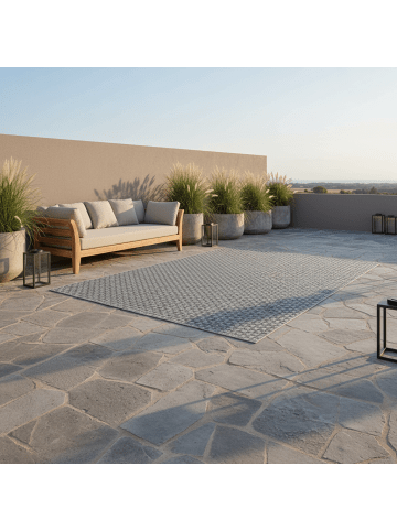 KADIMA DESIGN Teppich Outdoor Waschbar Kariert MALOJA Strapazierfähig OEKO-TEX in Grau