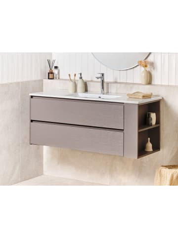 Beliani 2-tlg Badezimmerschrank mit Waschbecken MANCORA in Beige/Weiß