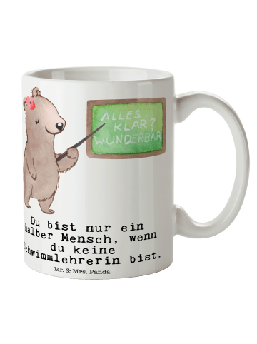 Mr. & Mrs. Panda Kaffeetasse Schwimmlehrerin Herz mit Spruch in Weiß