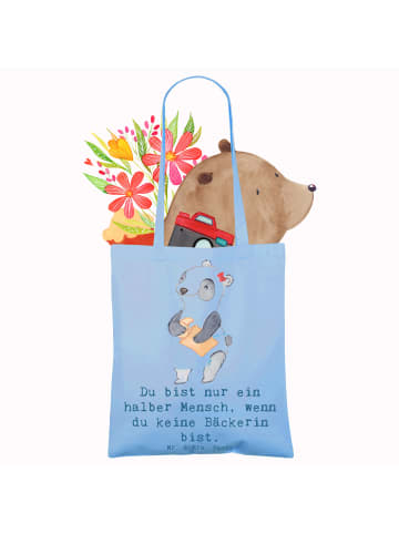 Mr. & Mrs. Panda Tote Bag Bäckerin Herz mit Spruch in Sky Blue