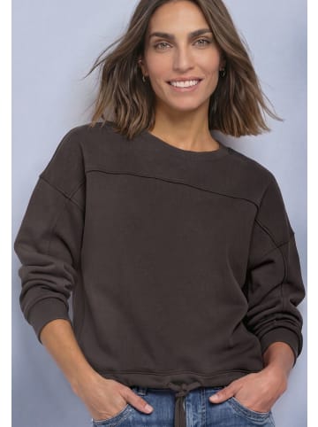 Street One Sweatshirt mit Rundhals und Tunnelzug in black coffee
