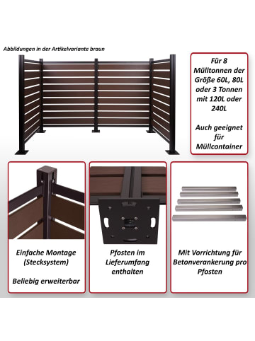 MCW Alu Mülltonnen-Zaun K57 erweiterbar, Hellbraun