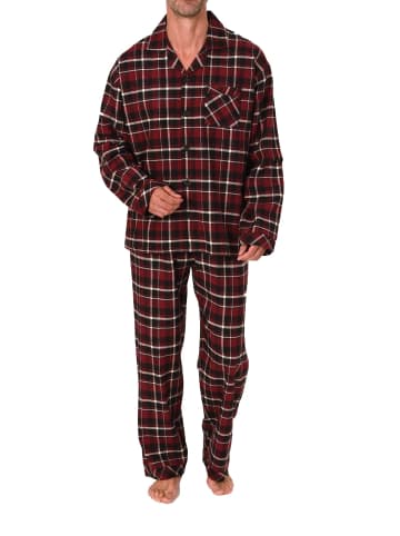 NORMANN Lange Flanell Schlafanzug Pyjama kariert - 88139 in rot