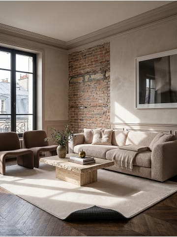 KADIMA DESIGN Teppich rund Uni rutschhemmend pflegeleicht Wohnzimmer Schlafzimmer in Beige