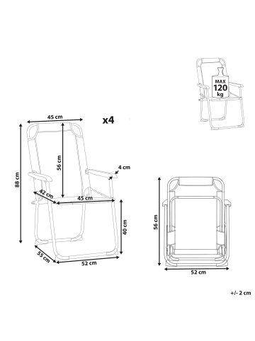 Beliani 4er-Set Gartenstuhl GALATSI in Grau/Schwarz