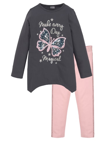 Kidsworld Langarmshirt & Leggings in rosa/anthrazit