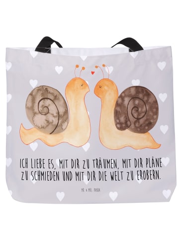 Mr. & Mrs. Panda Tote Bag Schnecken Liebe mit Spruch in Grau Pastell