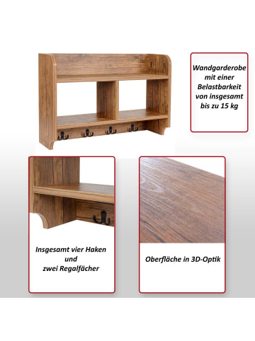 MCW Wandgarderobe C68 mit 4 Haken und 2 Fächer, Eiche-Optik