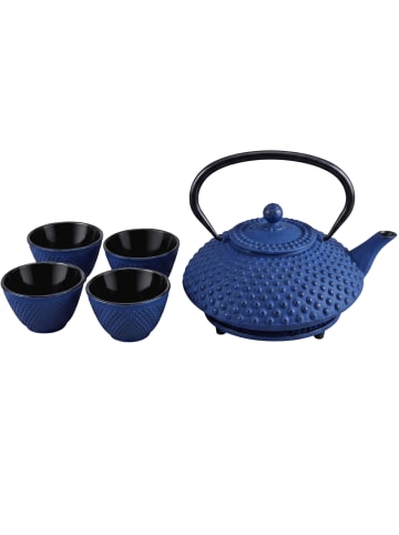 AROMELIO Gusseiserner Teekessel mit Sieb in Marineblau, (B) 20 x (H) 16,5 x (L) 20 cm